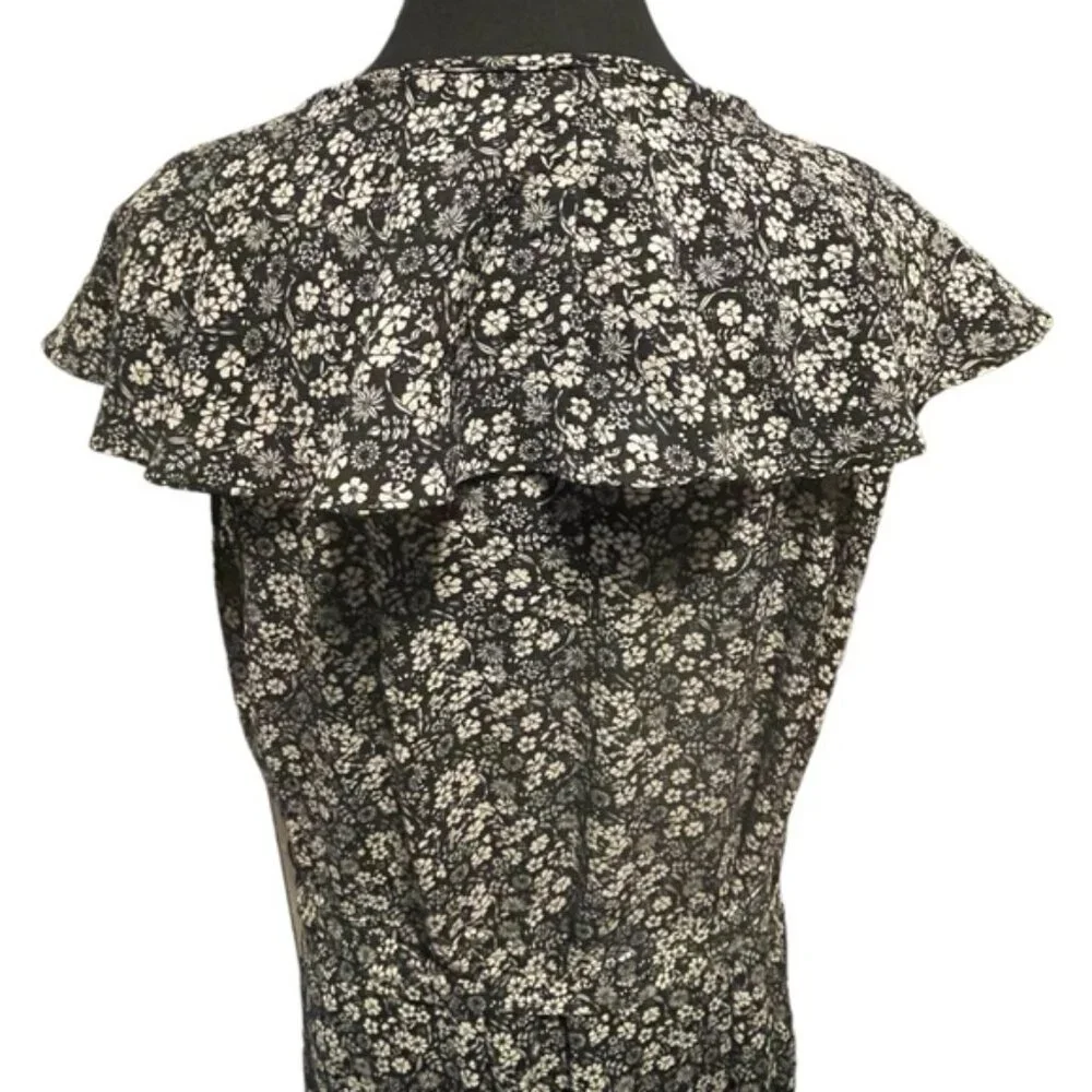 Plus Size Black Floral Flouncy Tiered Wrap Around Dress Tie Ruffles V Neck Sz 2X - Picture 7 of 15